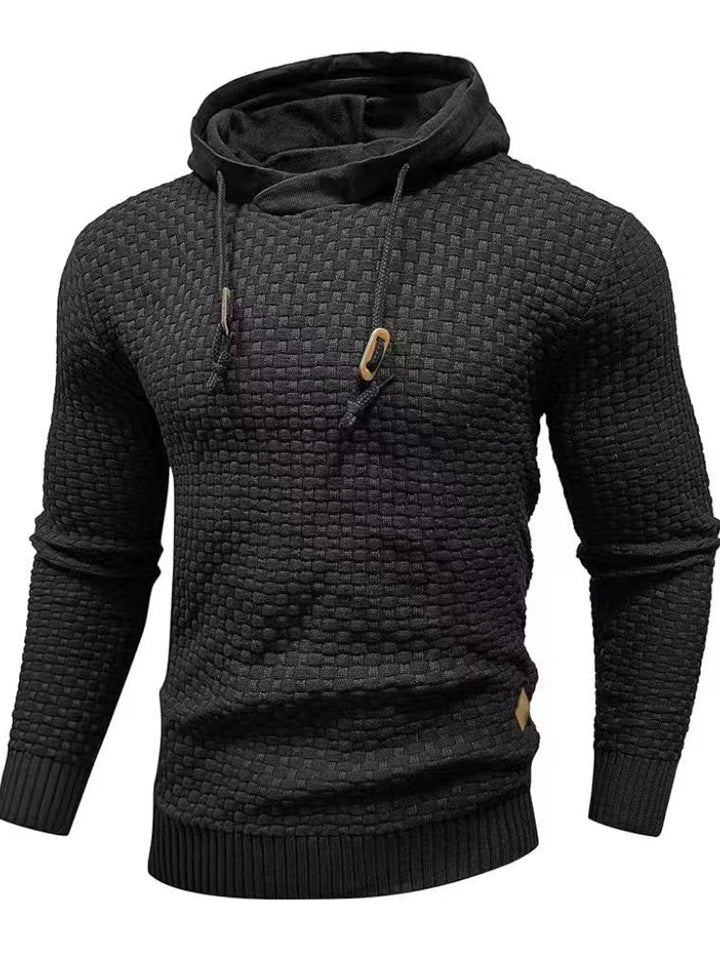 Knitted Men's Warm Jacquard Casual Drawstring Pullover Hoodie