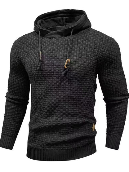 Knitted Men's Warm Jacquard Casual Drawstring Pullover Hoodie