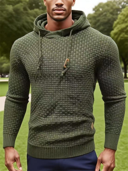 Knitted Men's Warm Jacquard Casual Drawstring Pullover Hoodie