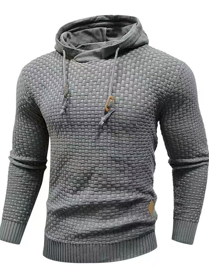 Knitted Men's Warm Jacquard Casual Drawstring Pullover Hoodie
