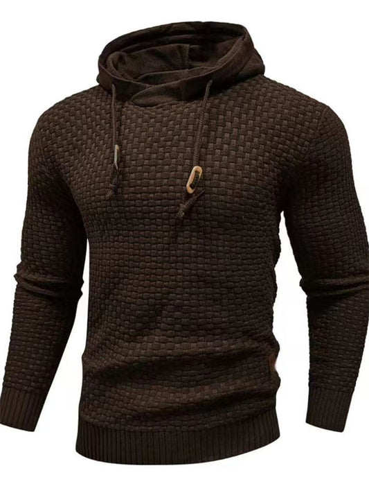 Knitted Men's Warm Jacquard Casual Drawstring Pullover Hoodie