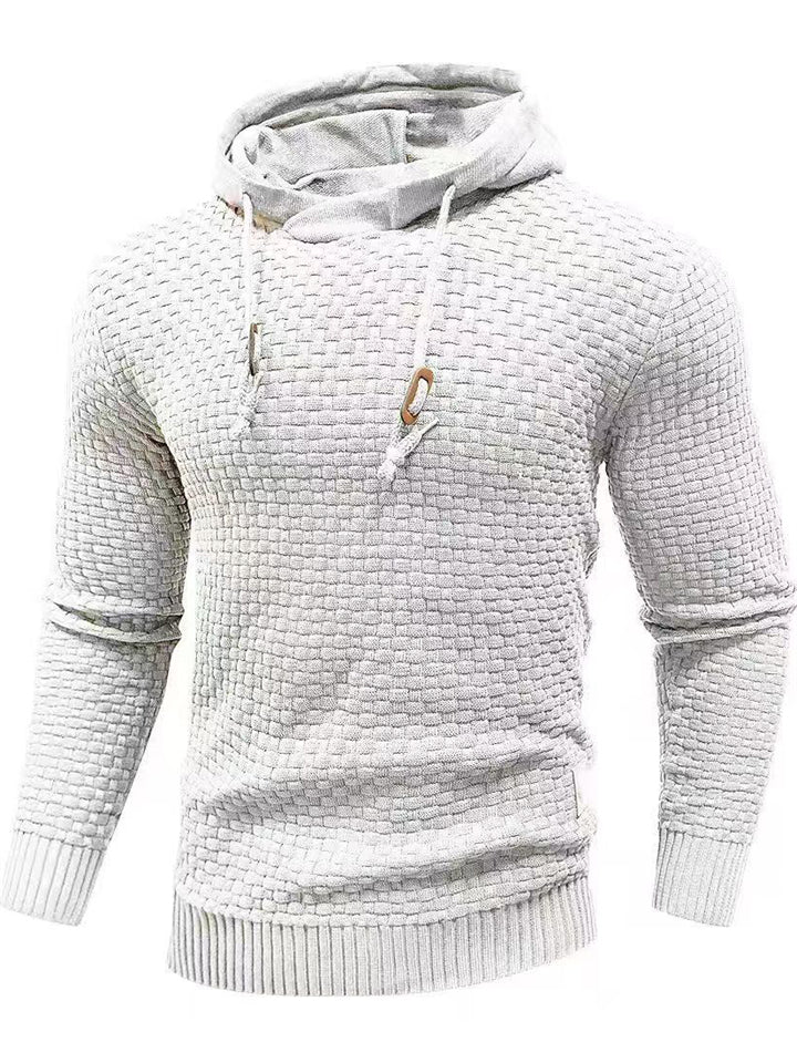 Knitted Men's Warm Jacquard Casual Drawstring Pullover Hoodie