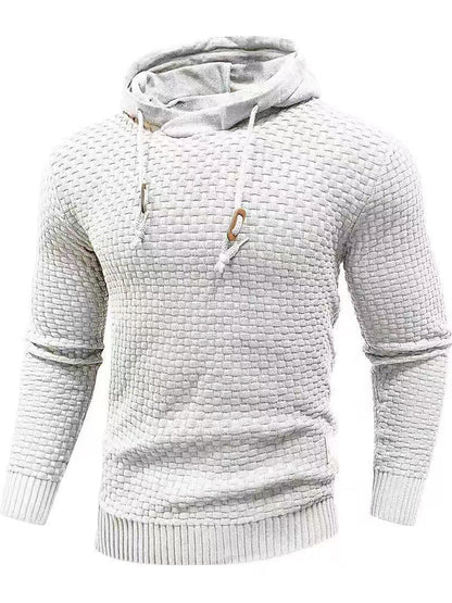 Knitted Men's Warm Jacquard Casual Drawstring Pullover Hoodie