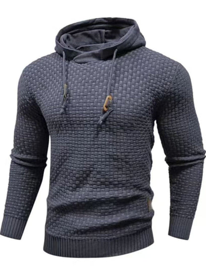 Knitted Men's Warm Jacquard Casual Drawstring Pullover Hoodie