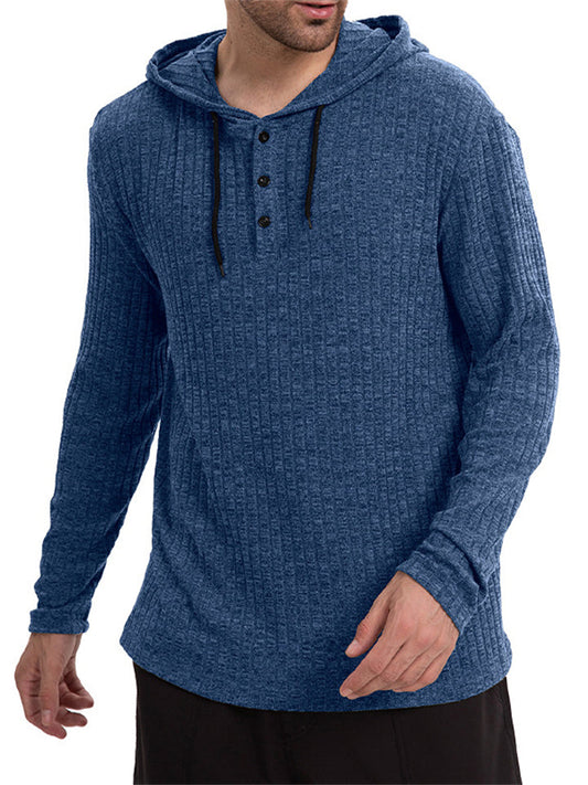 Men's Autumn Casual Solid Color Long-sleeved Pit Stripe Hoodie