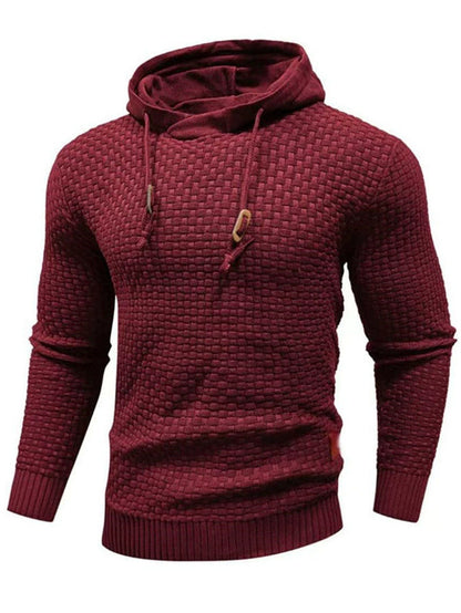 Knitted Men's Warm Jacquard Casual Drawstring Pullover Hoodie