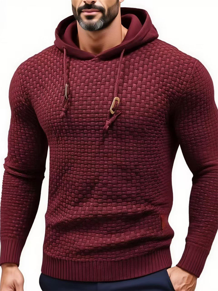 Knitted Men's Warm Jacquard Casual Drawstring Pullover Hoodie